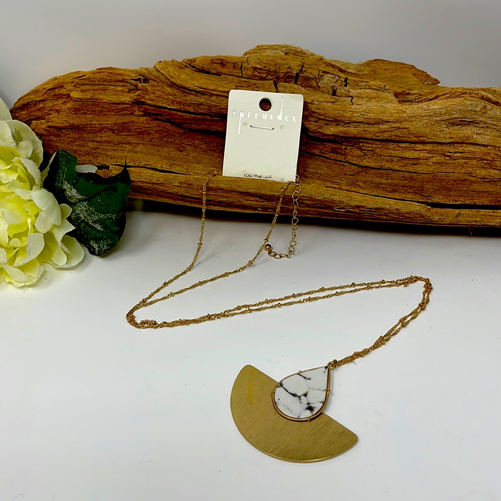 Long Contemporary Artsy Necklace New 32 Boho Chic Gold Stone Fashion 24$